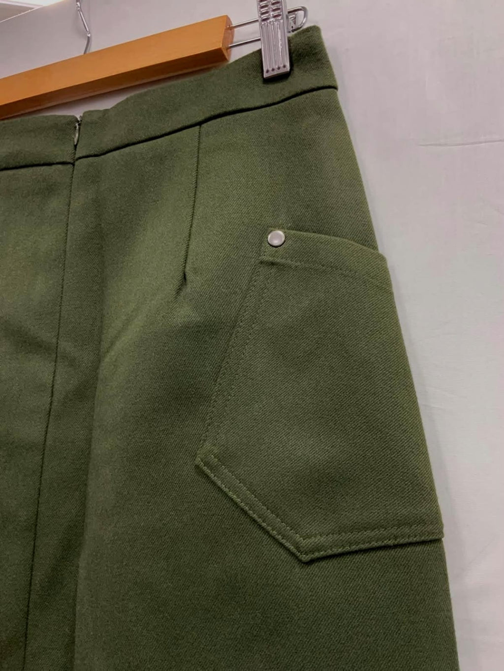 R&K Women's Olive Green A-Line Mini Skirt with Pocket Detail
