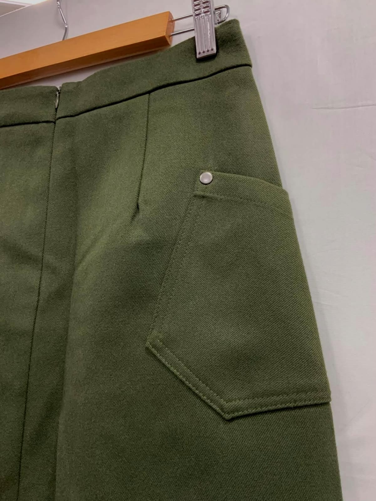 R&K Women's Olive Green A-Line Mini Skirt with Pocket Detail