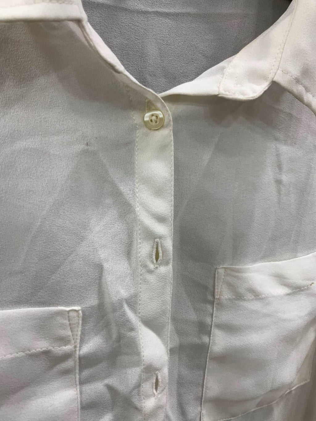 Women's Off-White Long Sleeve Button-Down Blouse with Pockets