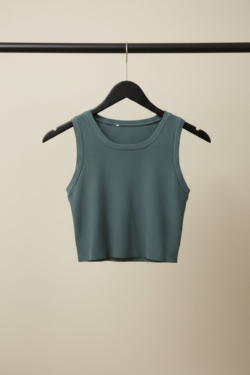 Women's Green Ribbed Knit Sleeveless Crop Top