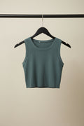 Women's Green Ribbed Knit Sleeveless Crop Top