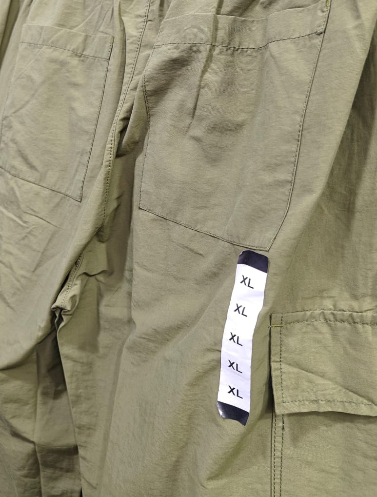 Men's Olive Green Elastic Waist Cargo Pants with Pockets