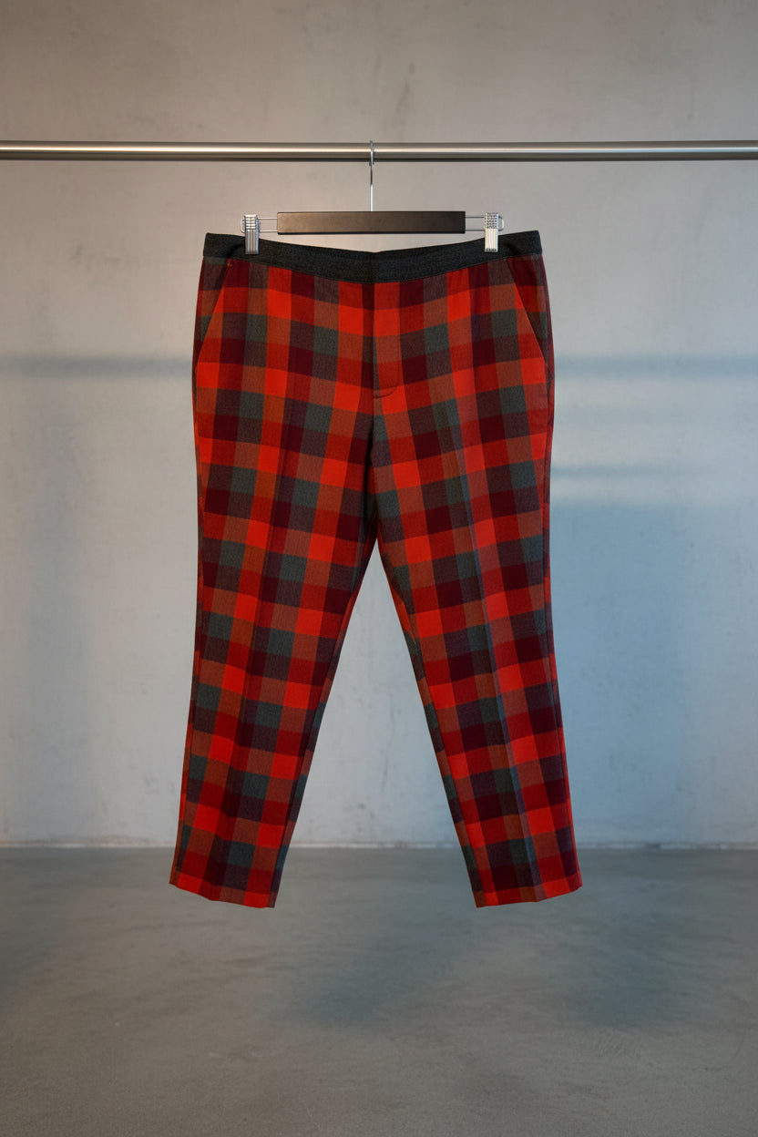 UNIQLO Women's Red & Grey Plaid Regular Fit Trousers