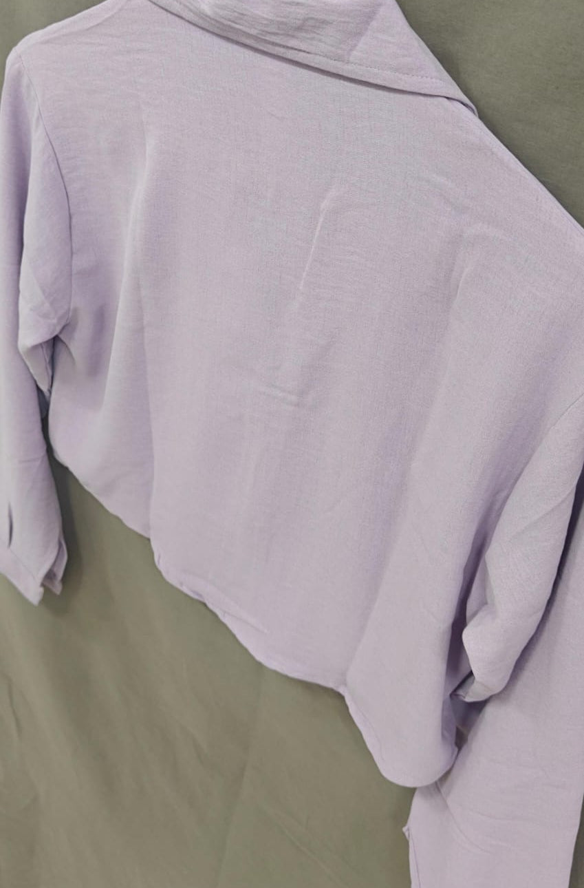 DHRUVI COLLECTION Women's Lavender Cropped Button-Up Shirt