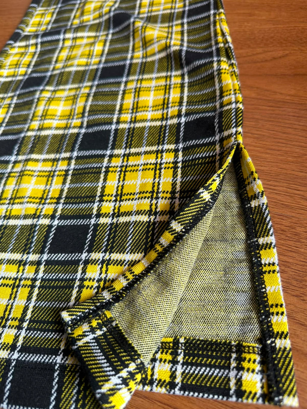 DIVIDED Women's Yellow Plaid Flared Trousers with Side Slits
