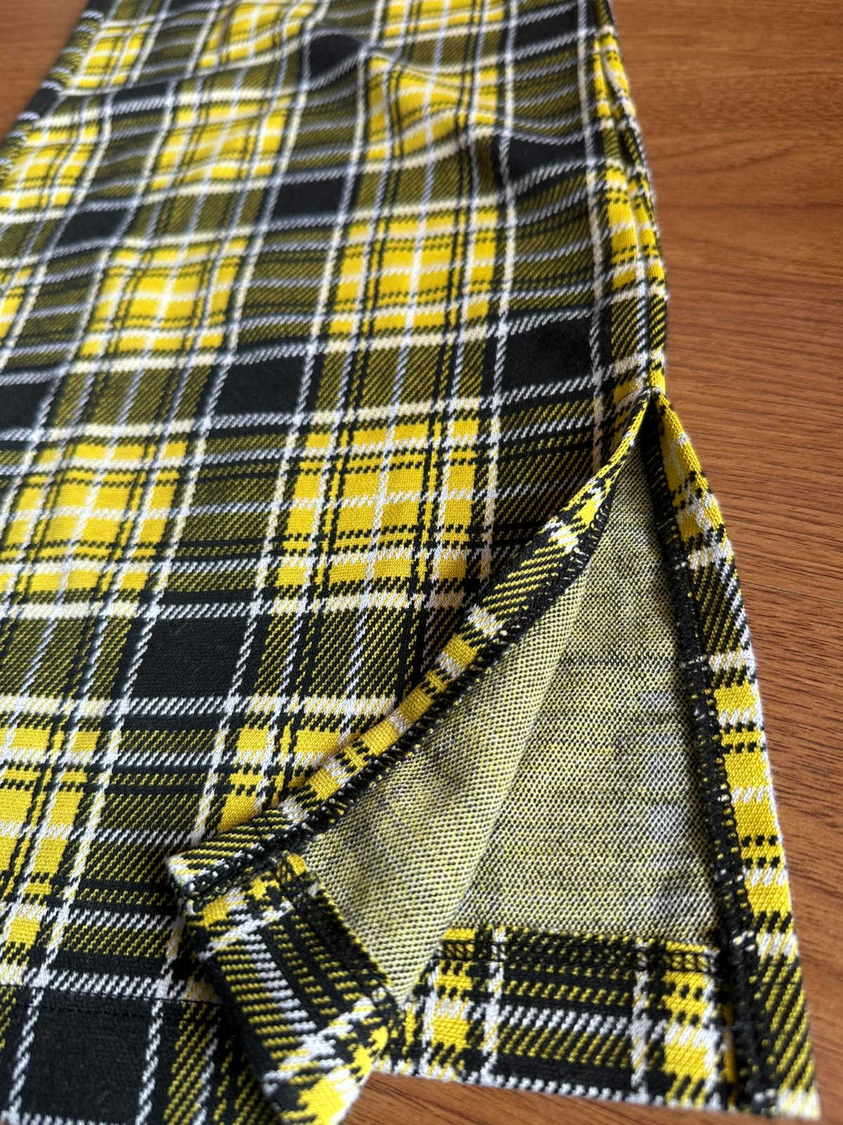 DIVIDED Women's Yellow Plaid Flared Trousers with Side Slits
