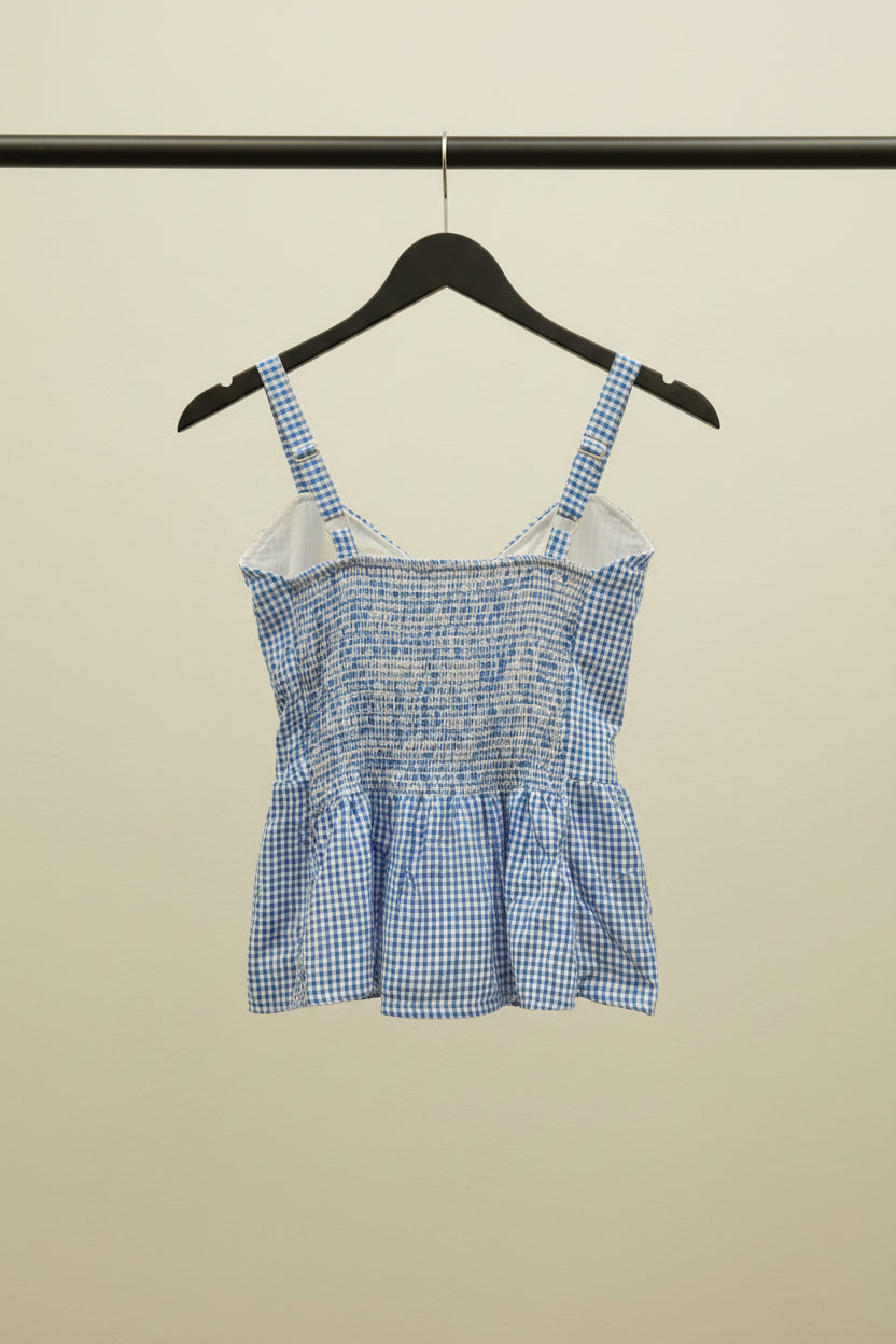 Blue and White Gingham Peplum Cami Top