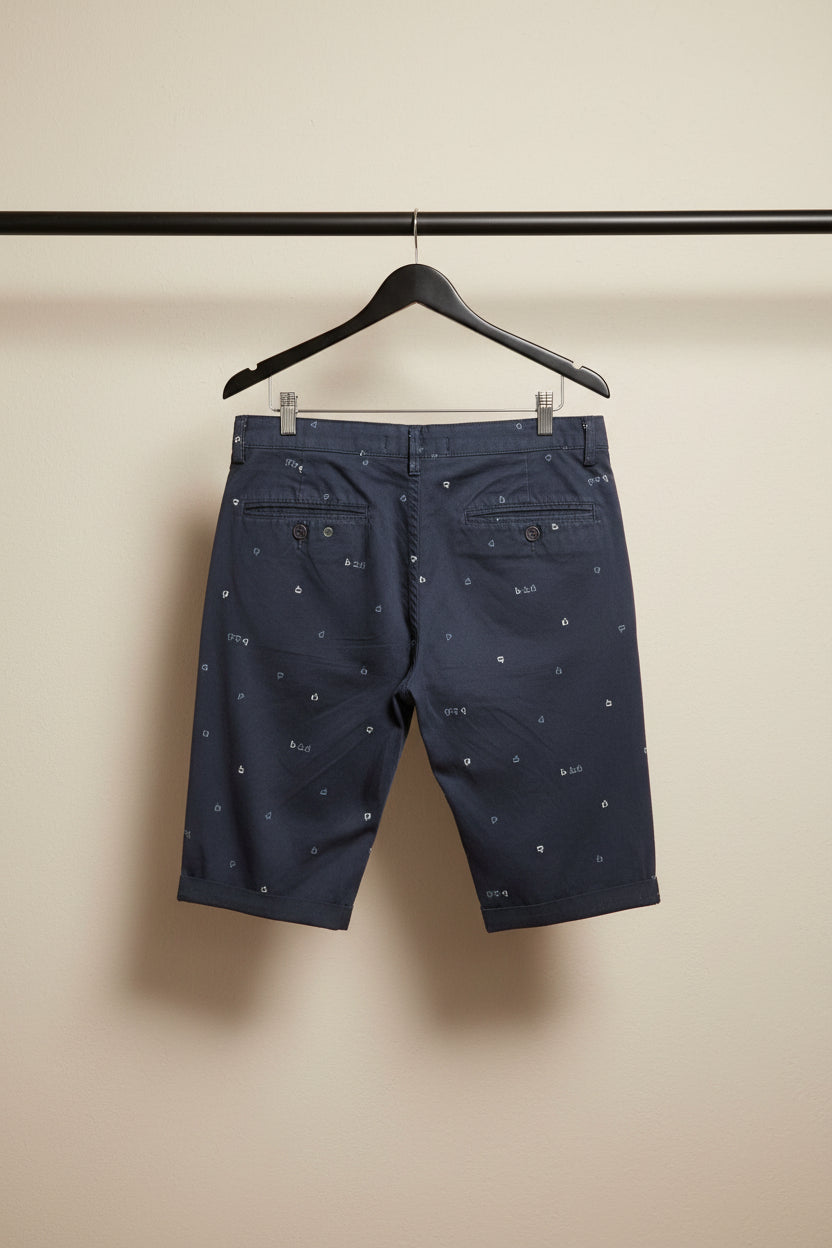 WOLF RIDER Men's Navy Blue Printed Chino Shorts