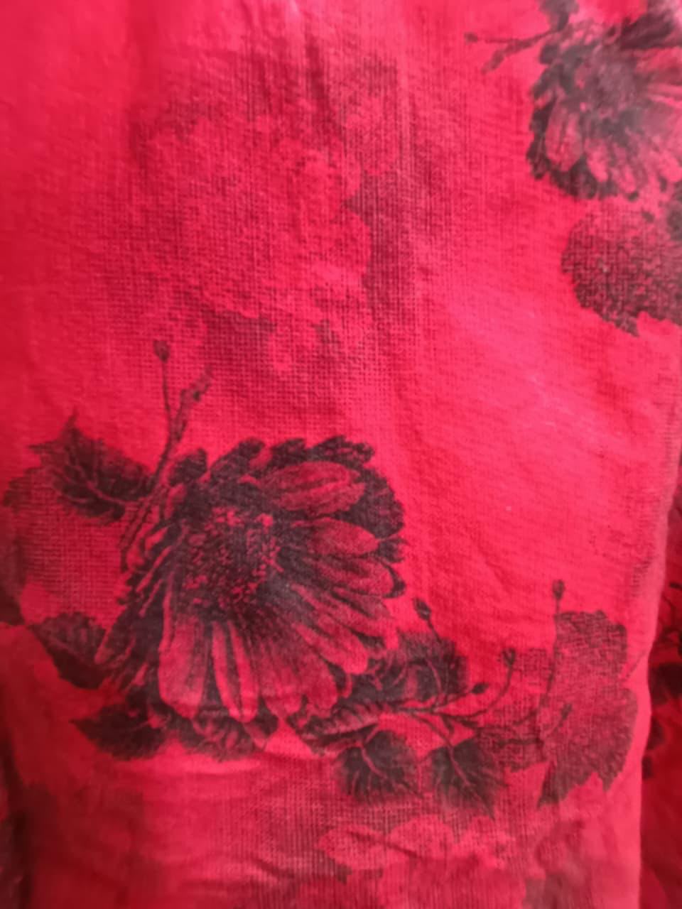 Men's Red Floral Print Casual Shirt by Rose Riviera Mountain.
