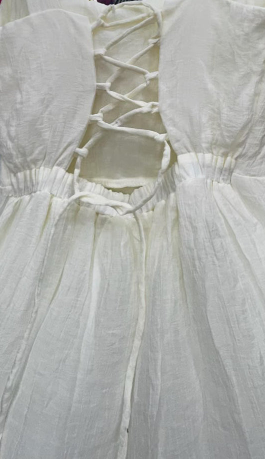 White Sleeveless Fit and Flare Mini Dress with Lace-Up Back