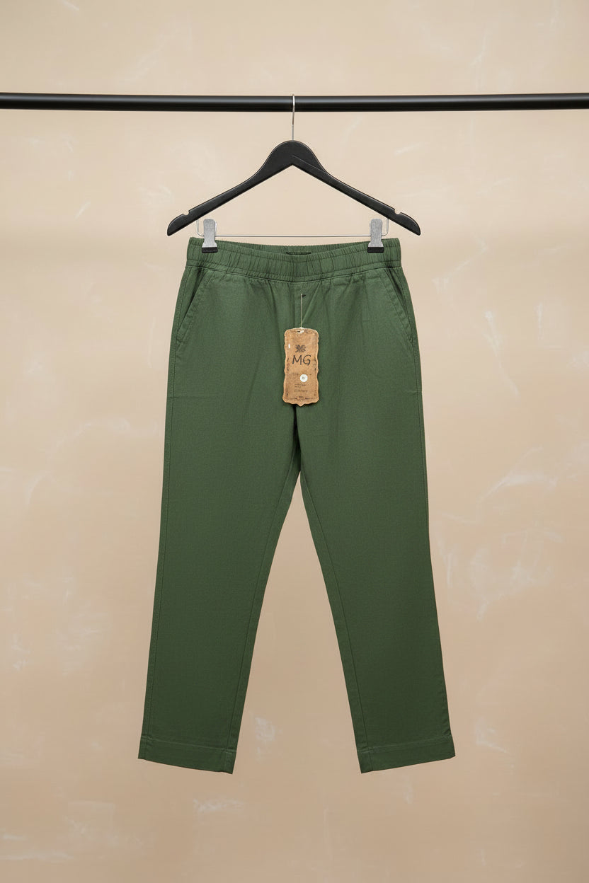 MG Women's Olive Green Straight Fit Elastic Waist Trousers