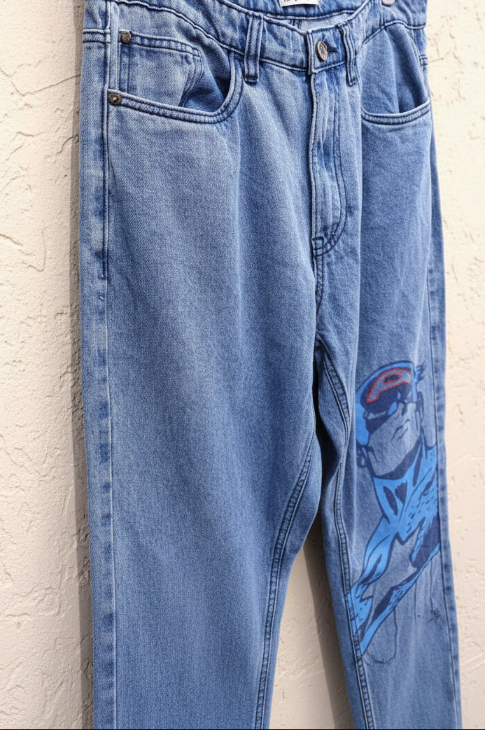 Men's Blue Captain America Graphic Print Denim Jeans
