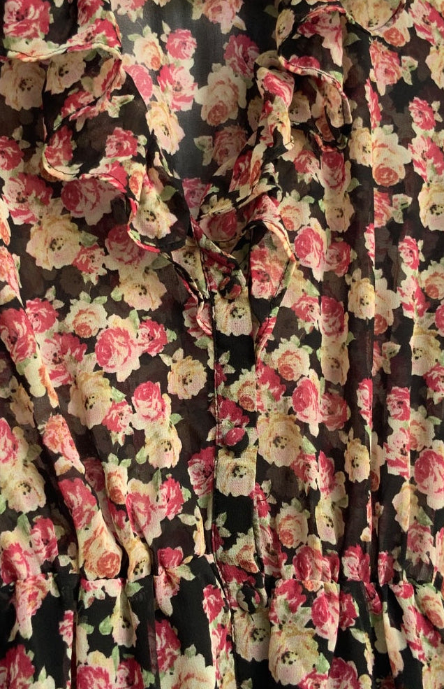 ZARA Black Floral Ruffle A-Line Mini Dress