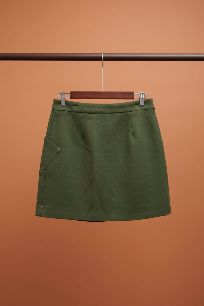 R&K Women's Olive Green A-Line Mini Skirt with Pocket Detail