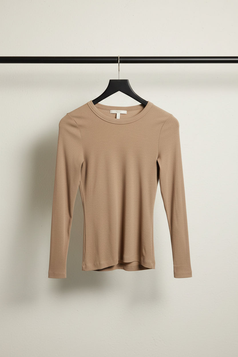 H.M Women's Beige Ribbed Long Sleeve Top
