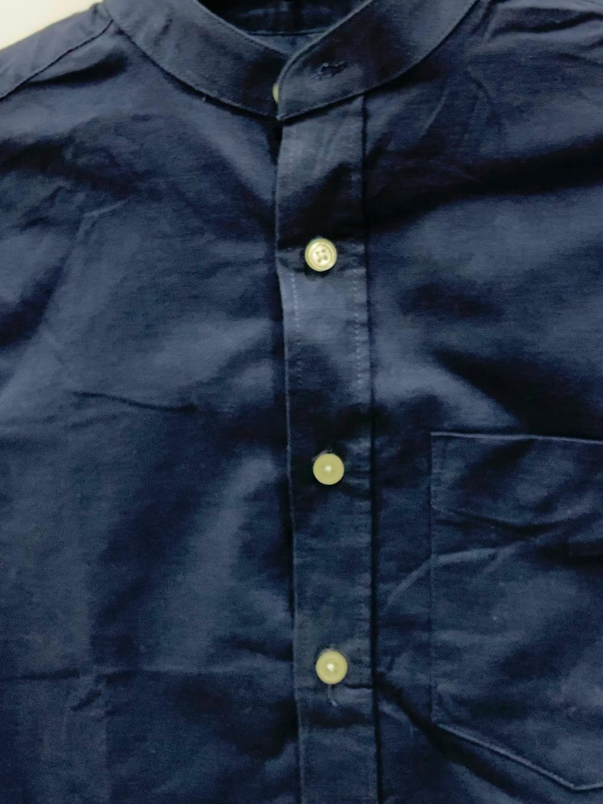 Men's Navy Blue Mandarin Collar Long Sleeve Shirt