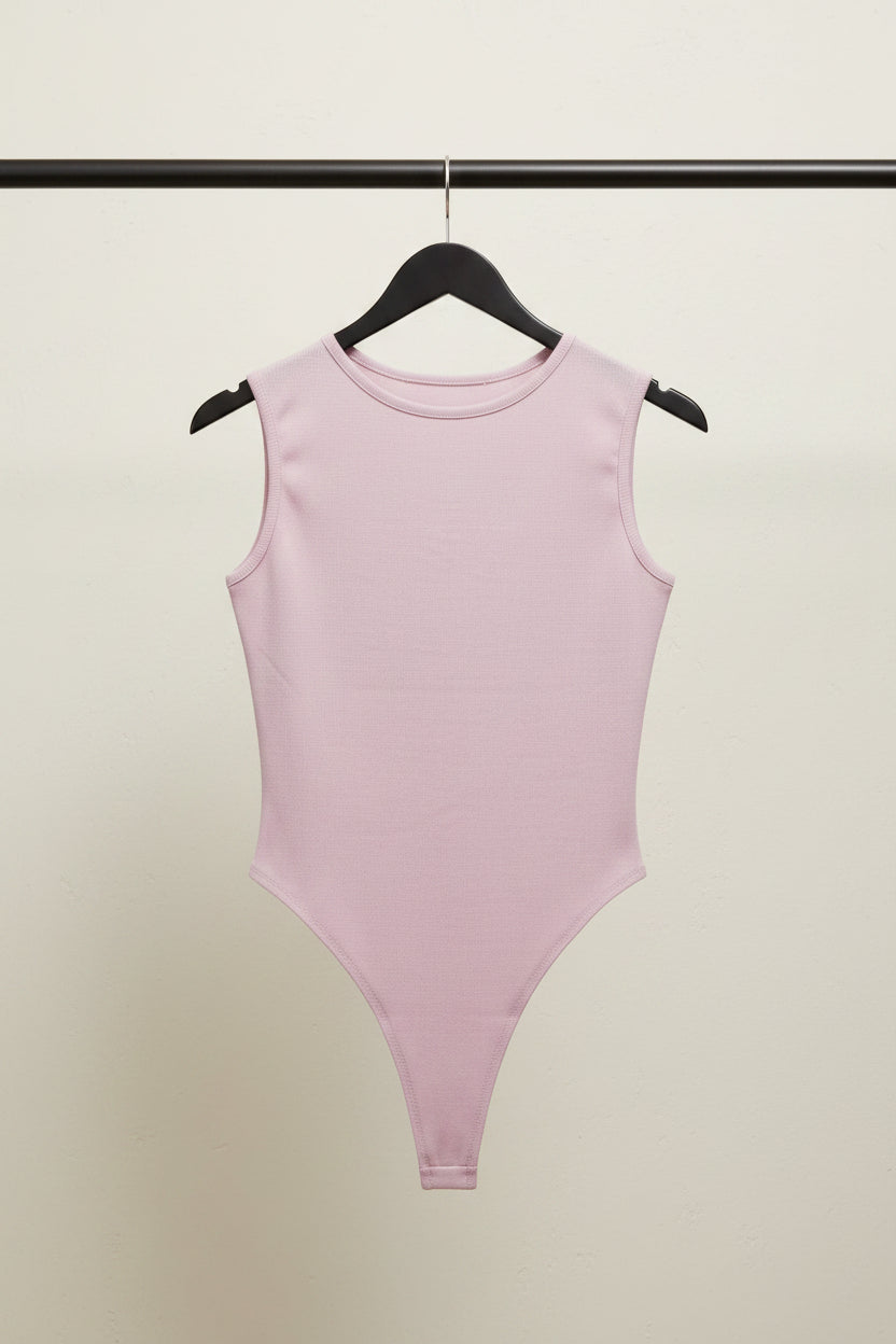 ATTIRRE HUB Women's Pink Ribbed Sleeveless Bodycon Bodysuit
