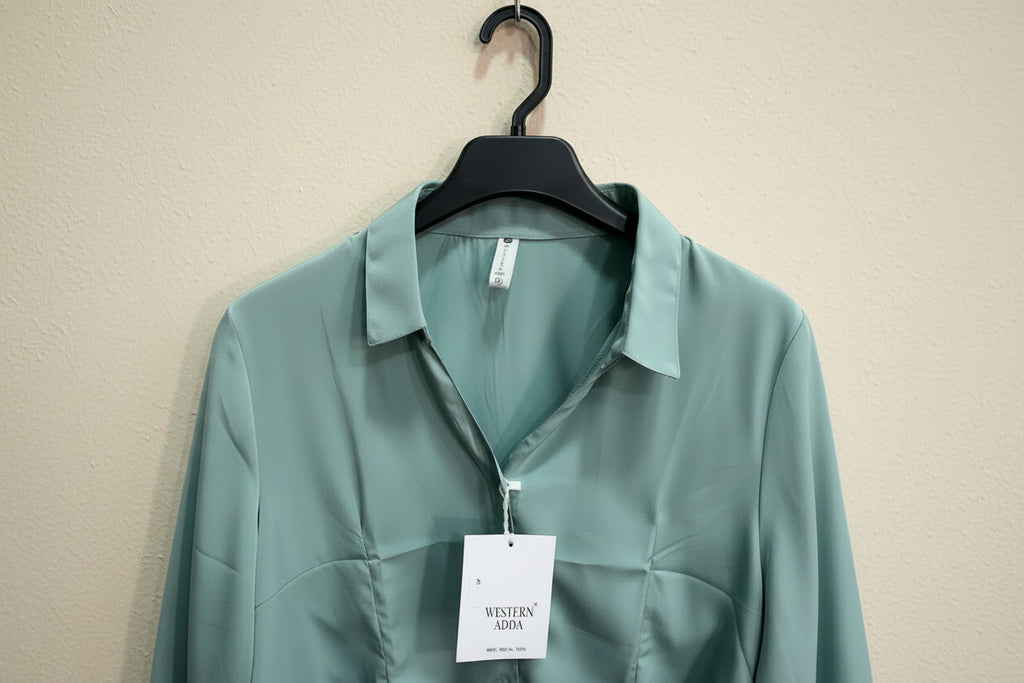Western Adda Women's Teal Collared 3/4 Sleeve Button-Front Shirt