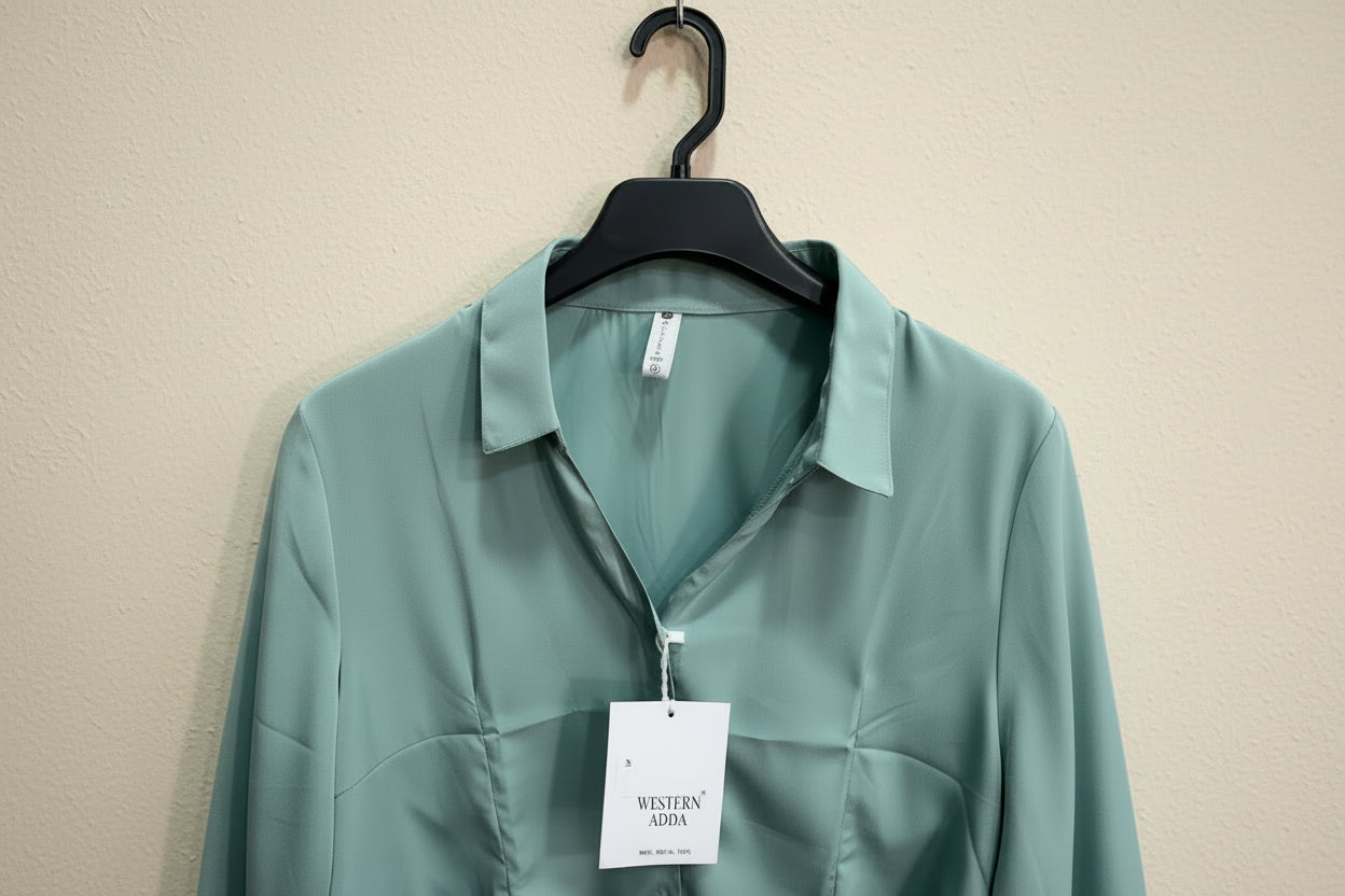 Western Adda Women's Teal Collared 3/4 Sleeve Button-Front Shirt