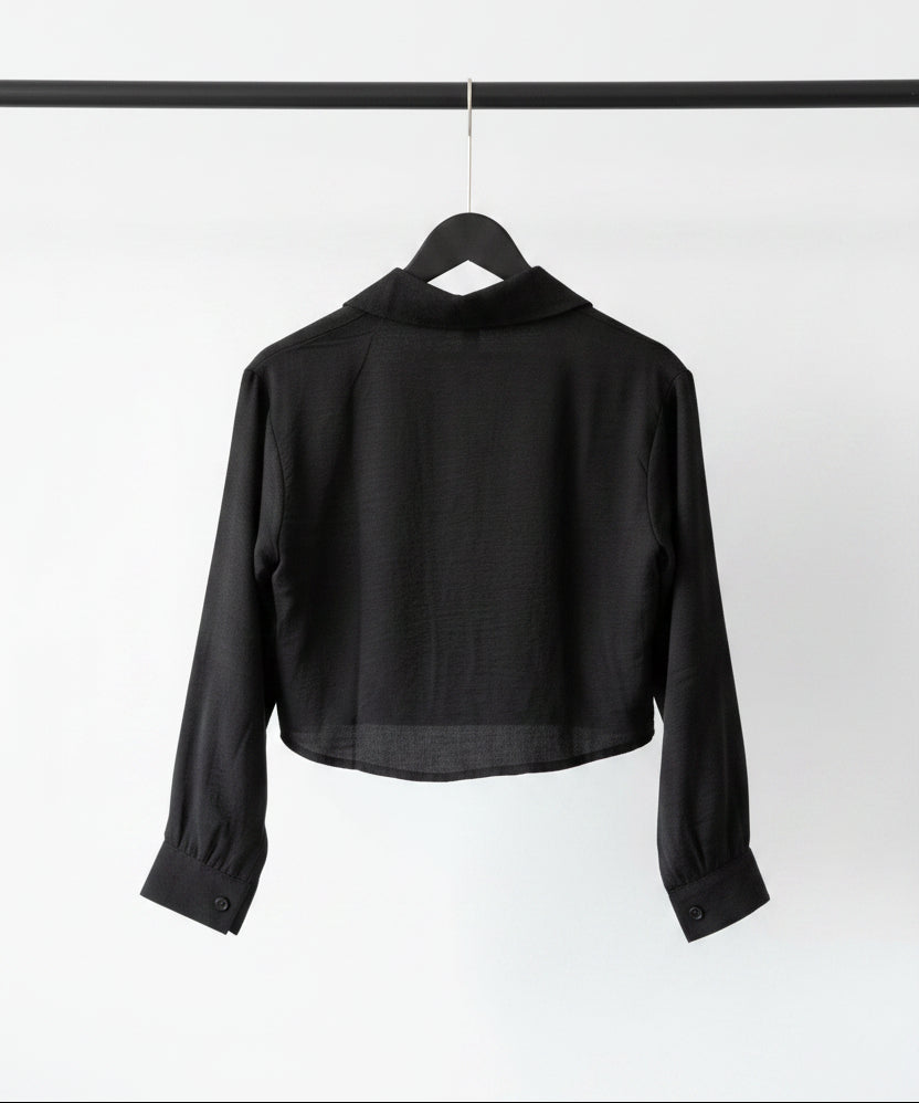 Women's Black Collared Long Sleeve Crop Top by Dhruvi Collection