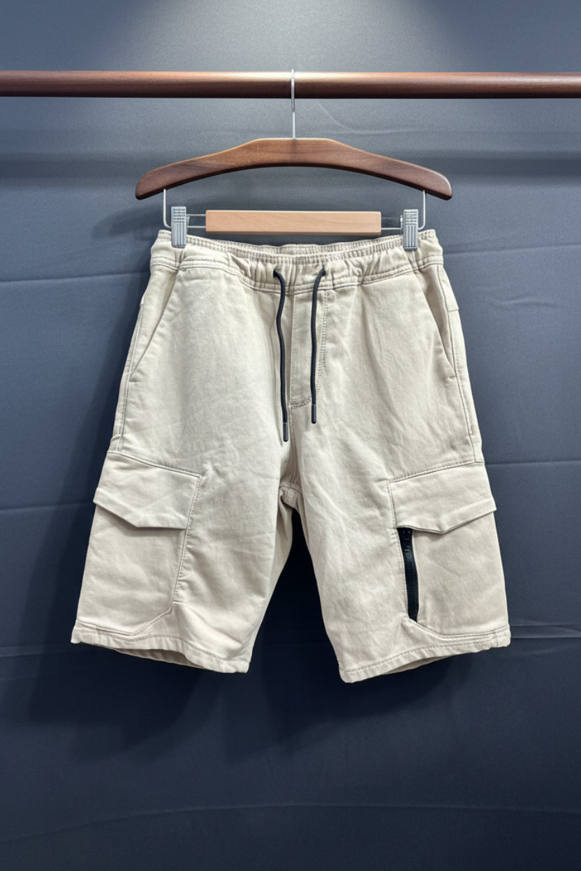 Men's Beige Cargo Shorts with Drawstring Waist