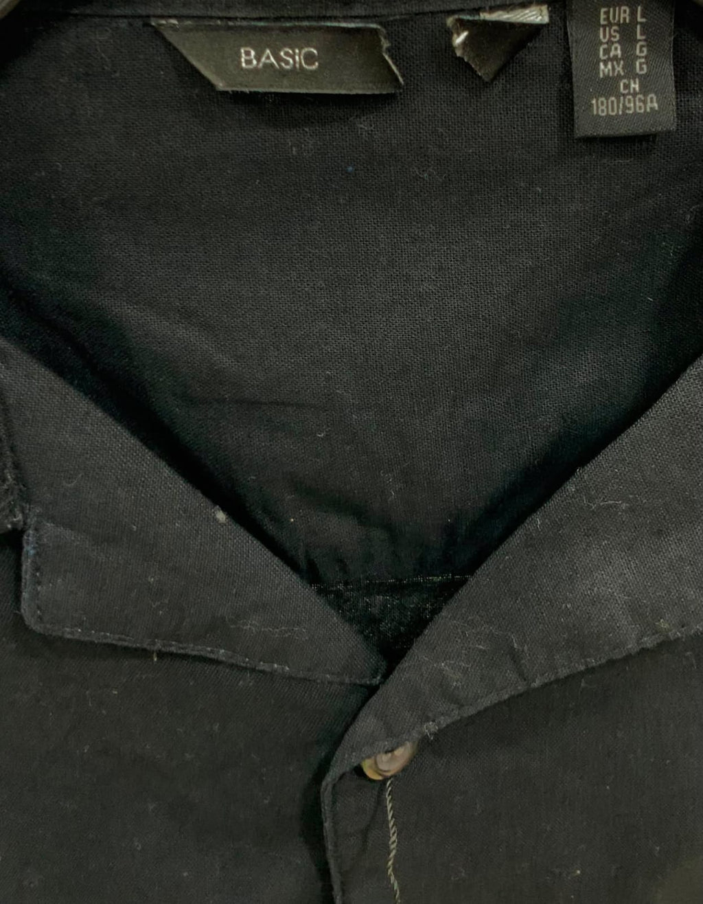 BASIC Men's Black Short Sleeve Collared Shirt