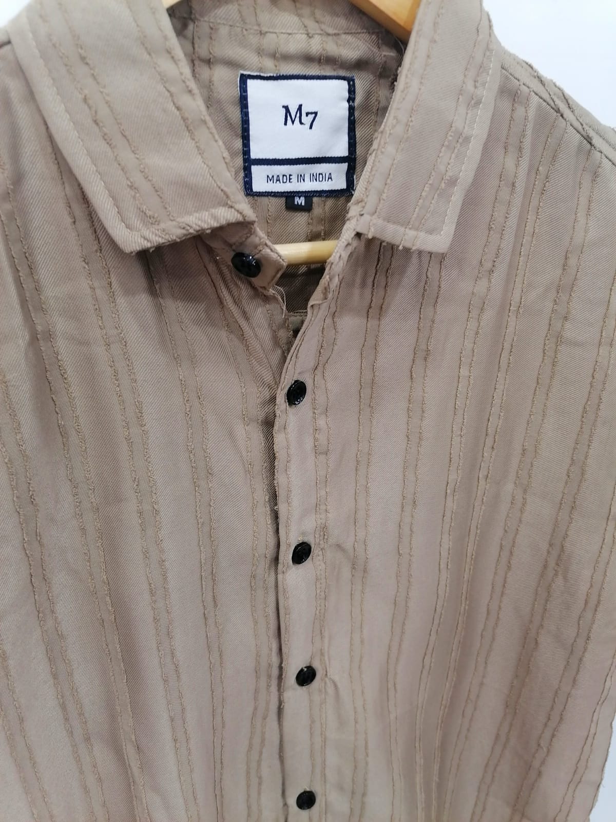 M7 Men's Brown Striped Short Sleeve Casual Shirt