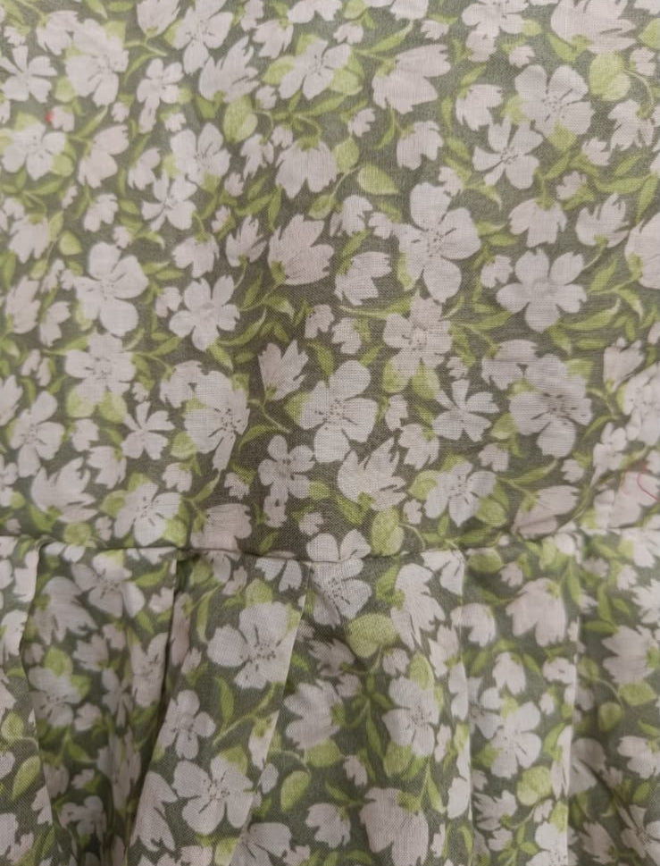 Women's Green and White Floral Print Sleeveless A-Line Top