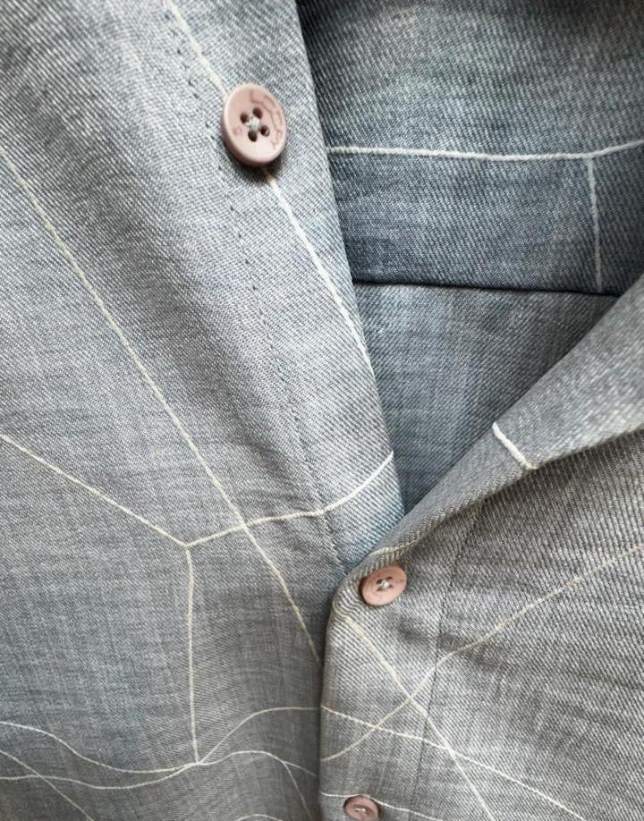 Men's Grey Geometric Pattern Long Sleeve Button-Up Shirt