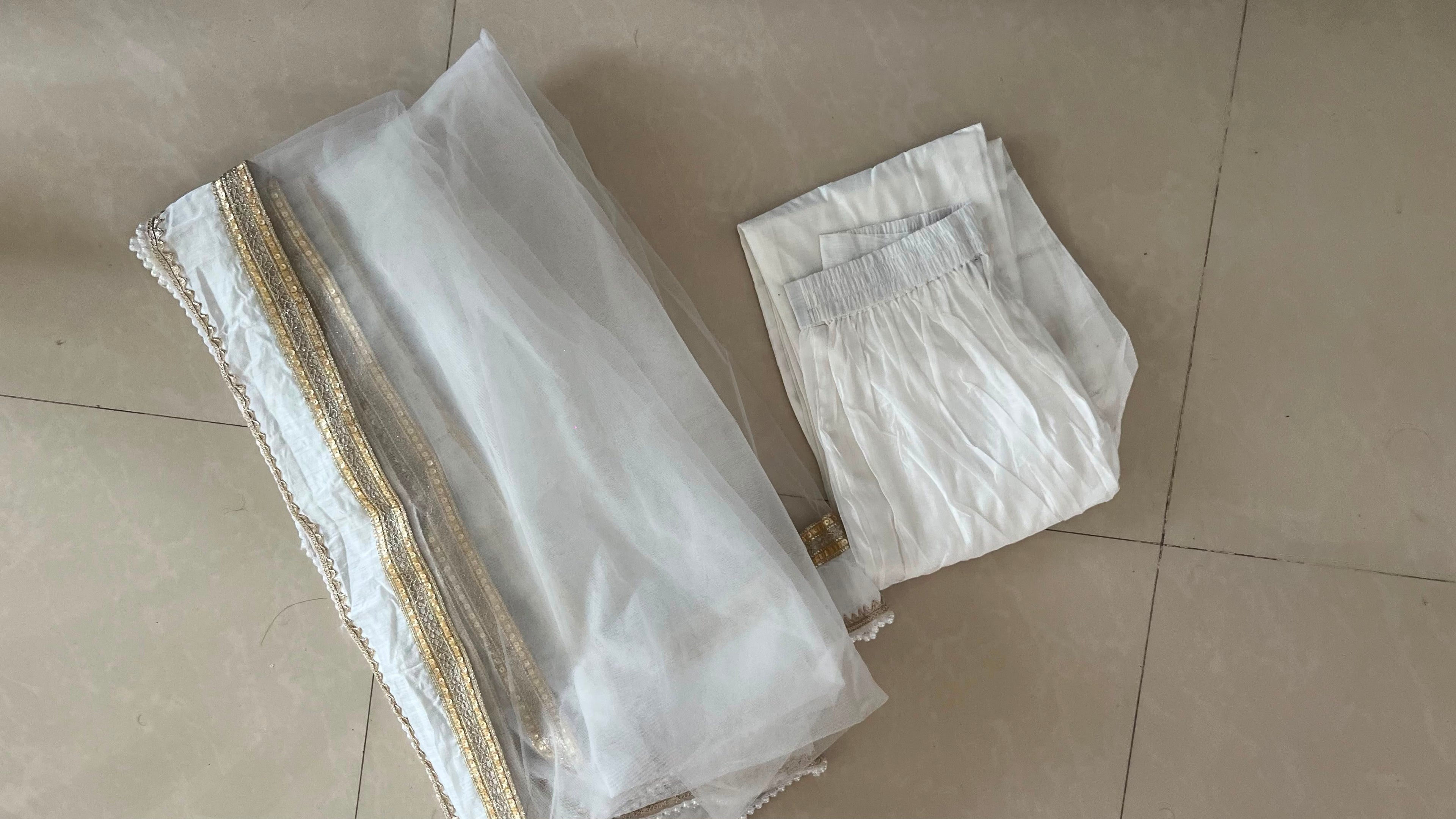 Indian Virasat White Anarkali Kurta Set with Dupatta and Pants