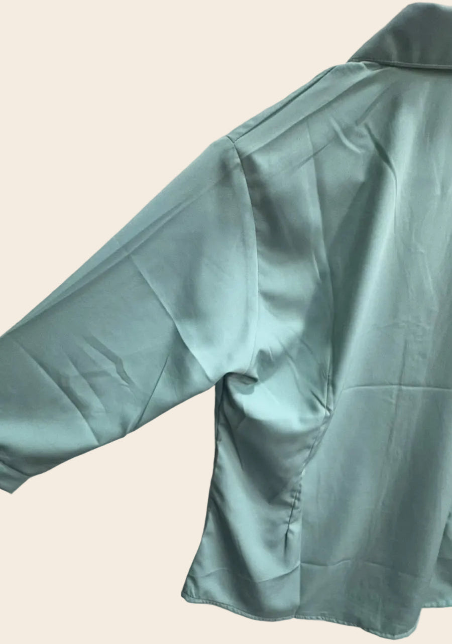 Western Adda Women's Teal Collared 3/4 Sleeve Button-Front Shirt
