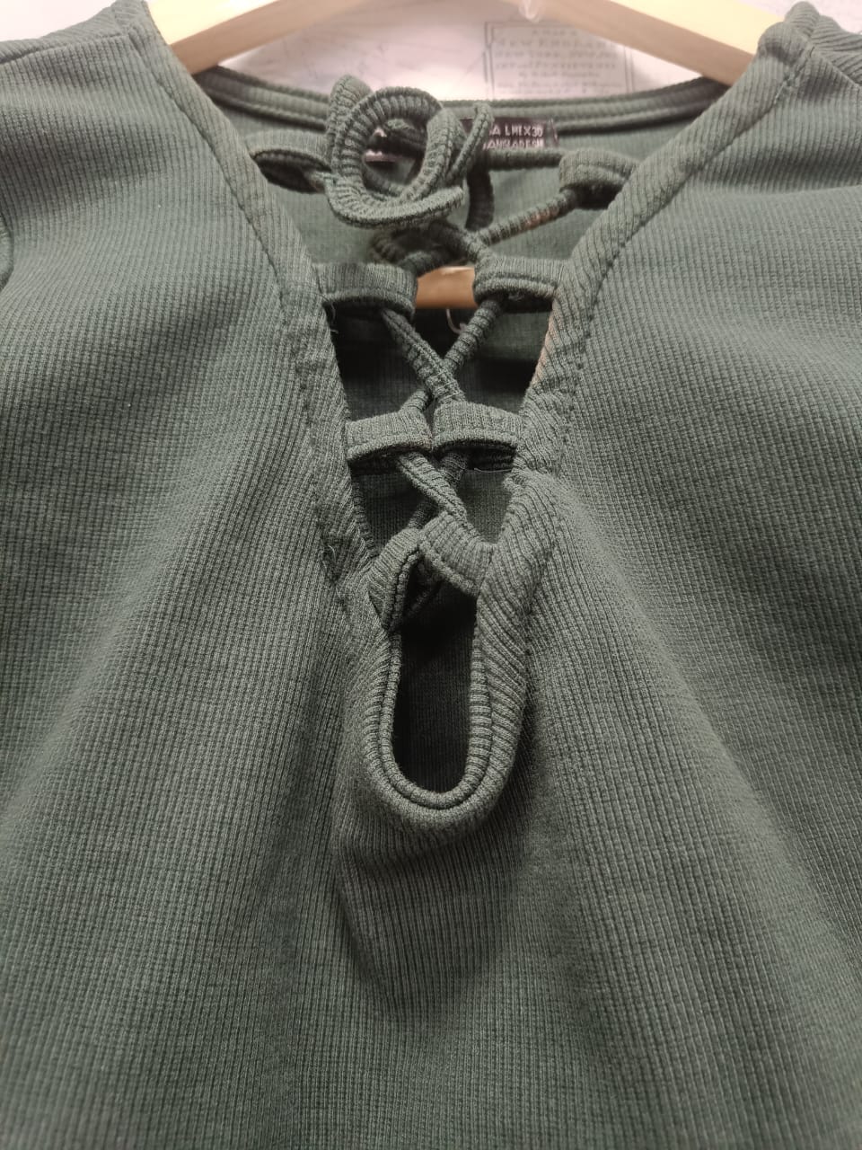 Zara Green Ribbed Lace-Up Crop Top