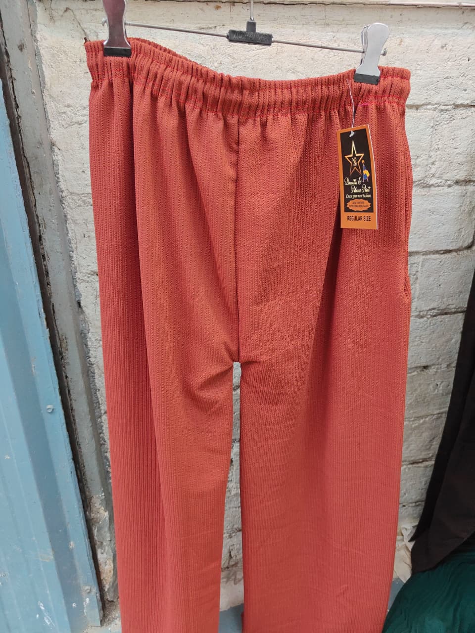 Rust Orange Ribbed Wide Leg Drawstring Pants