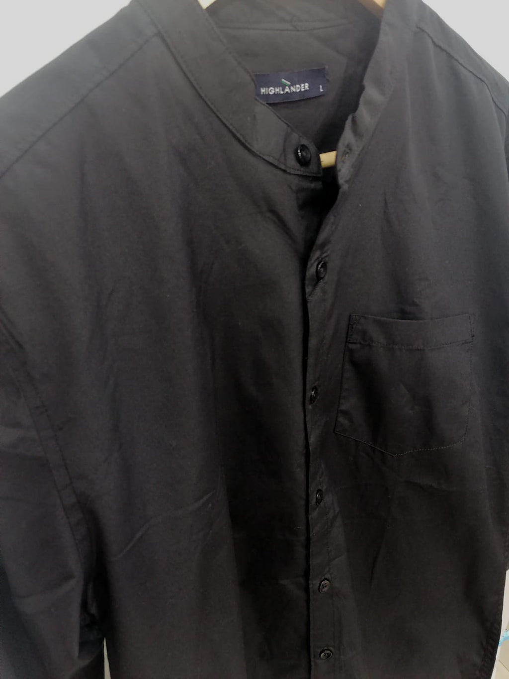 Highlander Men's Black Mandarin Collar Long Sleeve Casual Shirt