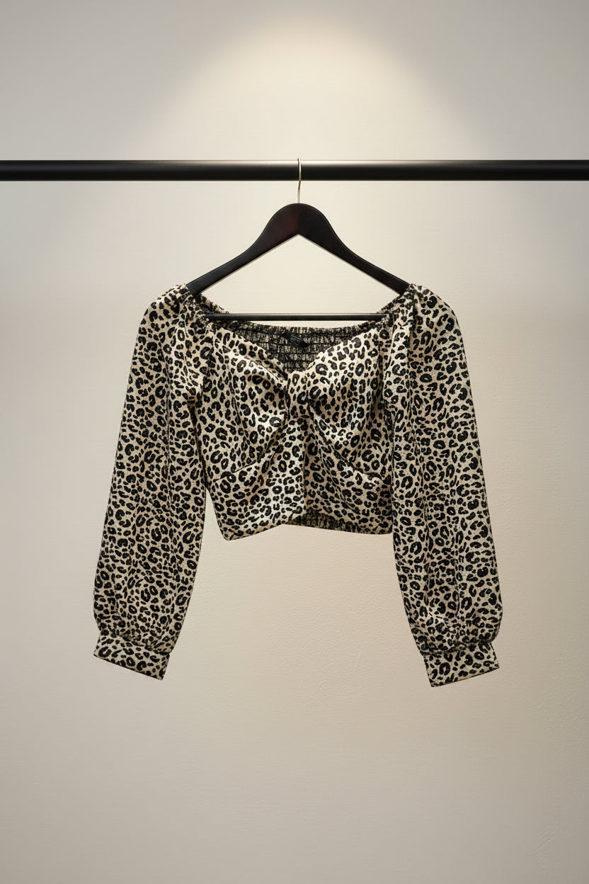 Leopard Print Long Sleeve Crop Top