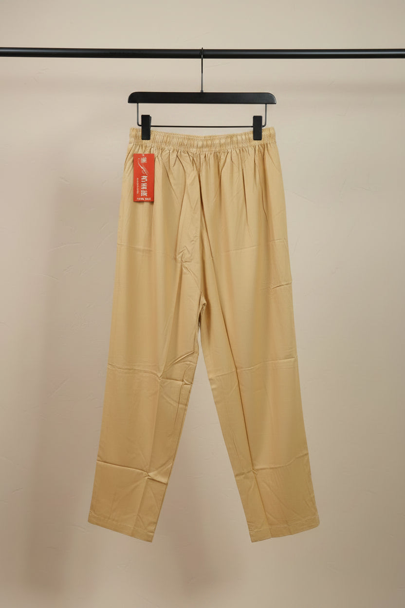 LUCKY POCKET Women's Beige Free Size Straight Leg Trousers