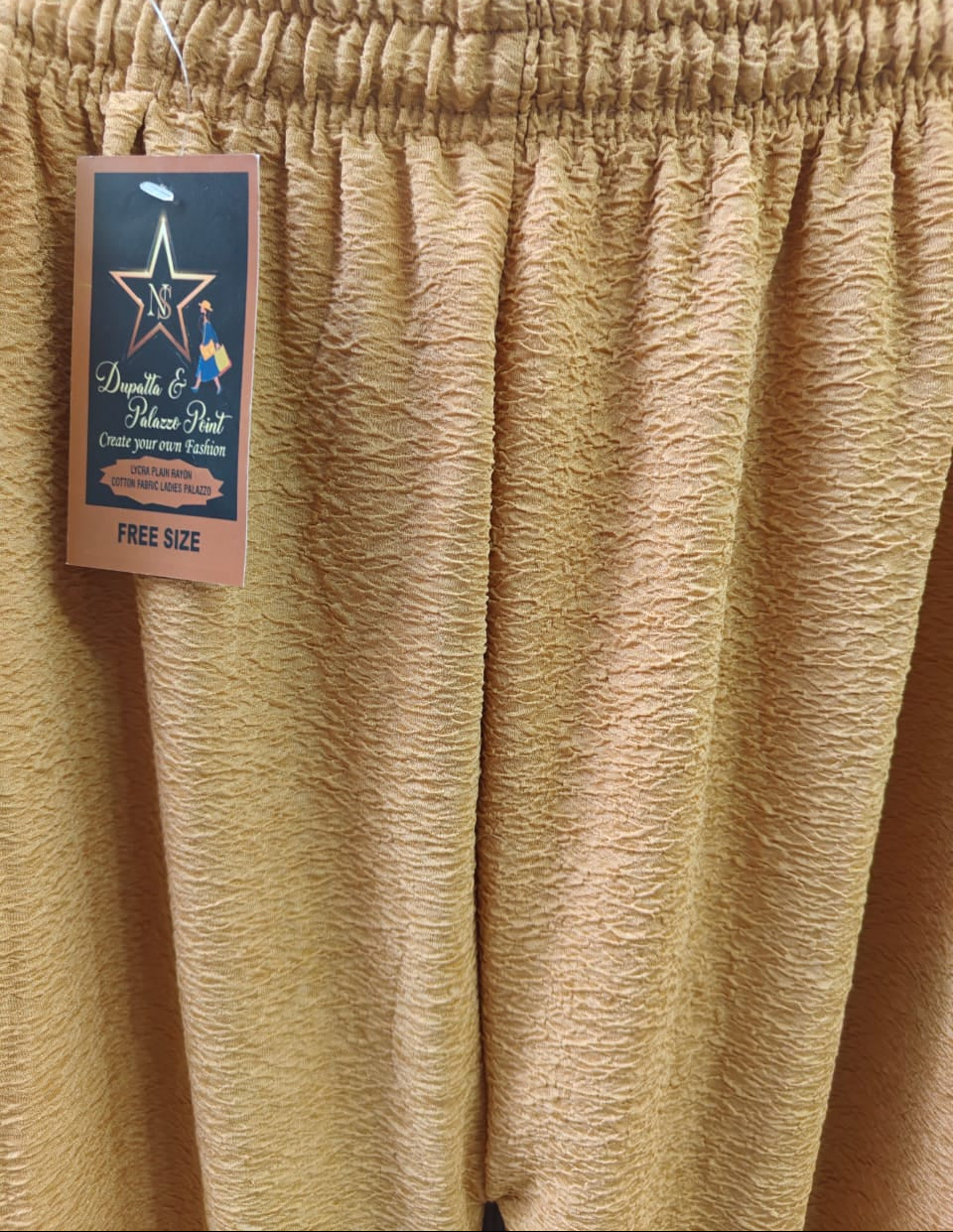 Women's Textured Tan Palazzo Pants with Drawstring Waist
