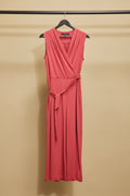 Wardrobe Women's Red V-Neck Sleeveless Jumpsuit with Tie-Waist