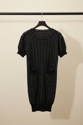 Black and White Patterned Knit Mini Dress