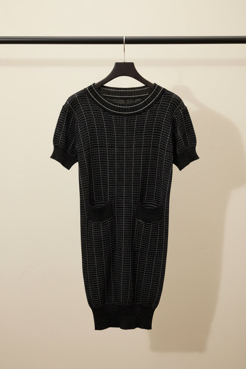 Black and White Patterned Knit Mini Dress
