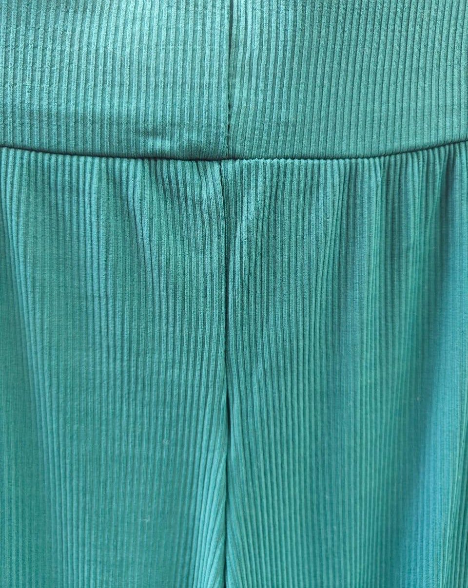 Women's Green Ribbed Wide Leg Pants