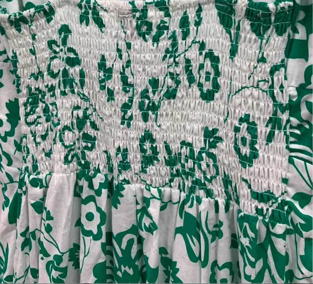 Zara Basic White Green Floral Print Knot Front Mini Dress
