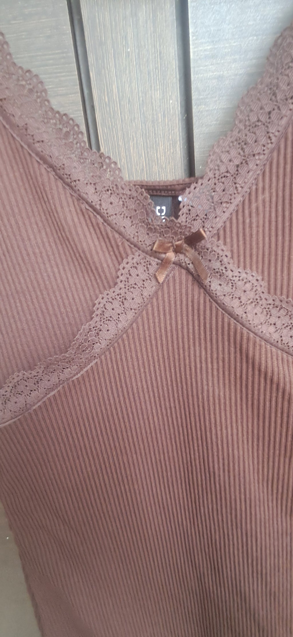 Brown Ribbed Lace Trim Camisole Slip Dress