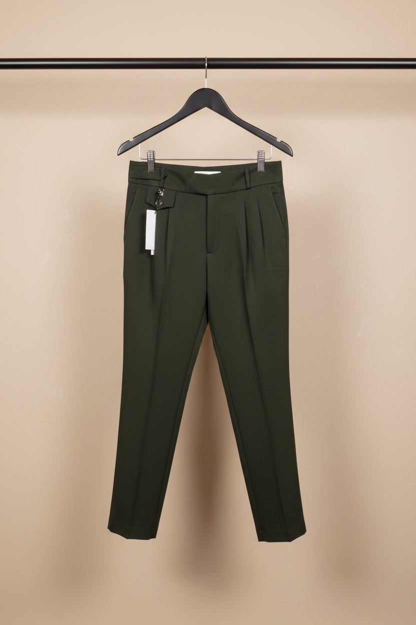 Men's Dark Green Skinny Fit Trousers with Belt Detail