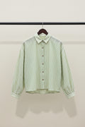 Lucky Brand Women's Green and White Striped Collared Shirt