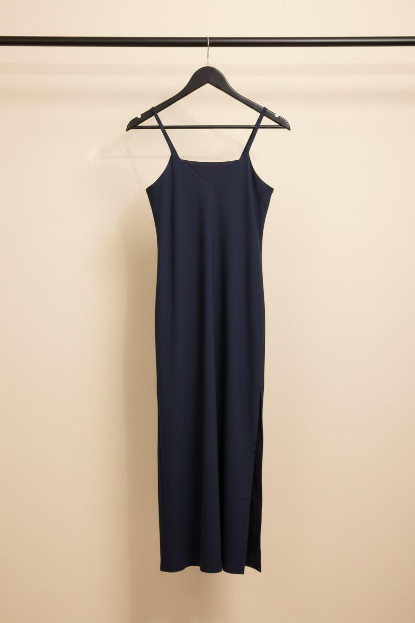 Women's Navy Blue Sleeveless Bodycon Maxi Slip Dress