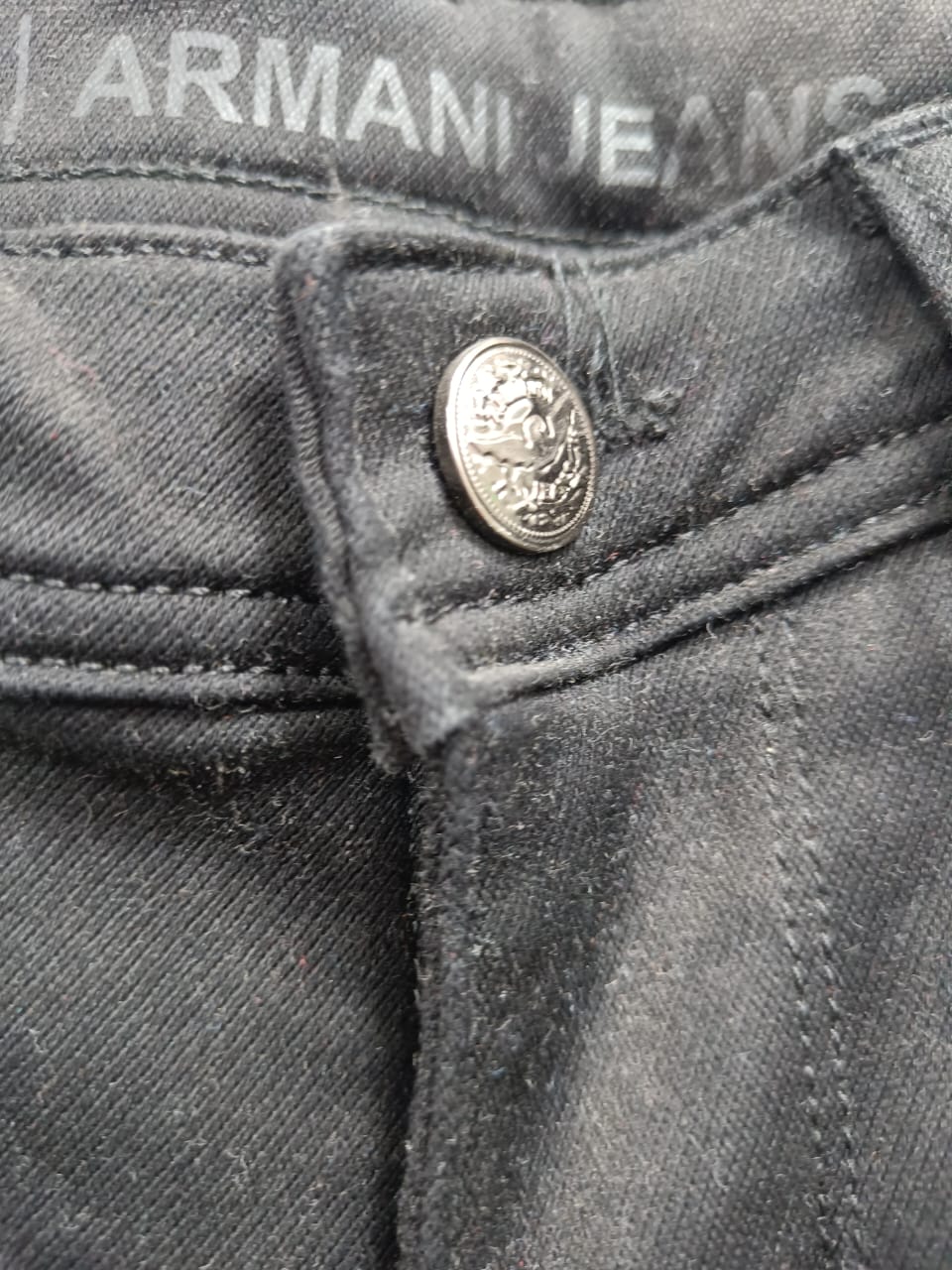 ARMANI JEANS Men's Black Distressed Slim Fit Jeans