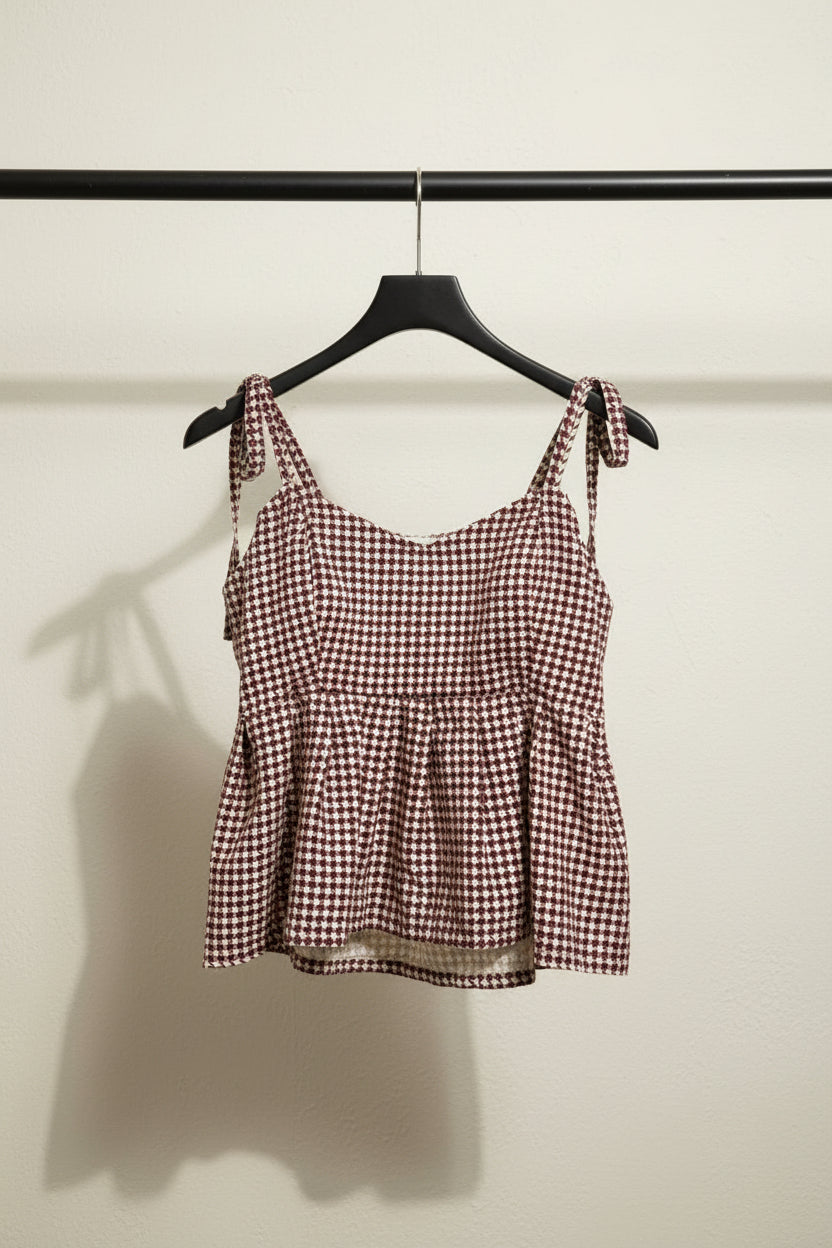 Women's Maroon & Off-White Geometric Print Tie-Shoulder Sleeveless Top