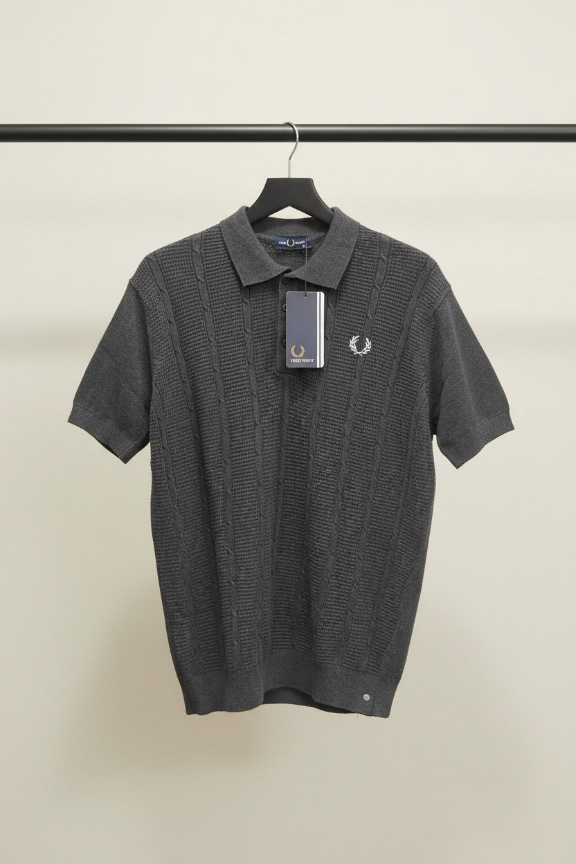 Fred Perry Men's Grey Cable Knit Polo Shirt