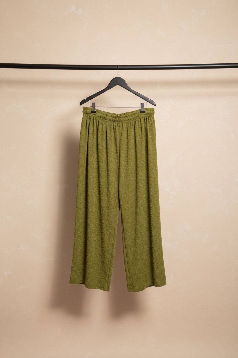 Women's Olive Green Textured Wide Leg Pants